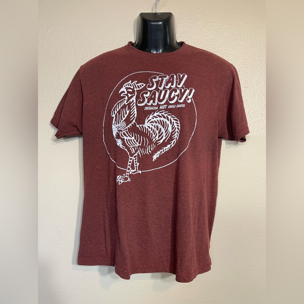 Stay Saucy Men's Maroon Graphic T-Shirt Medium